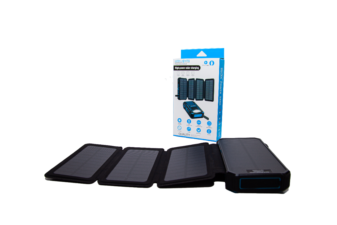 Portable power bank with foldable solar charging panels